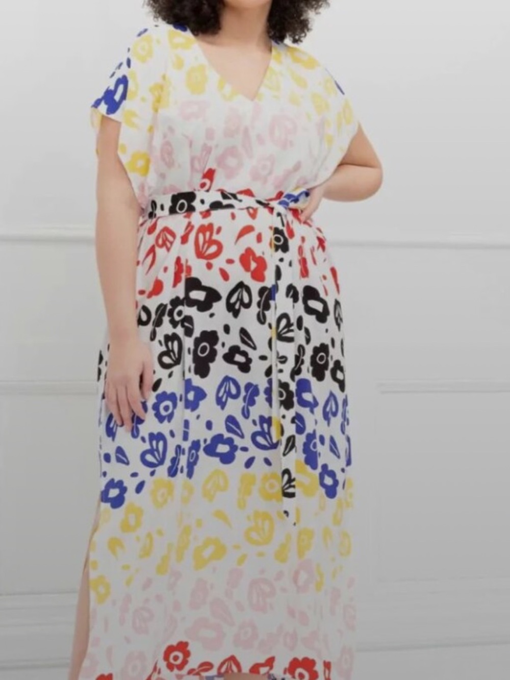 Eloquii White Maxi Dress with Blue, Yellow, Pink, Red & Black Floral Print